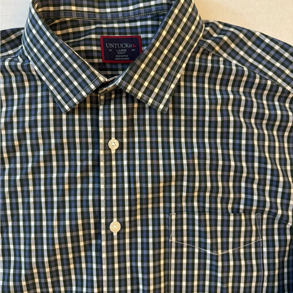 UNTUCKit Men's Slim Fit Blue Checkered Shirt Size Large